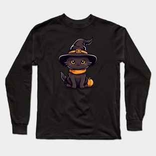 Halloween Black Cat Witch Long Sleeve T-Shirt